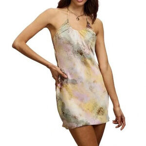 Topshop Pink & Yellow Tie Dye Halter Slip Mini Dress Size 12